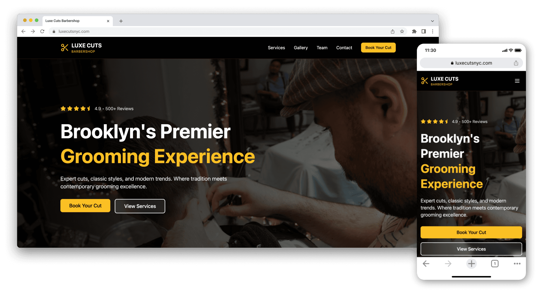 Luxe Cuts Barbershop website example